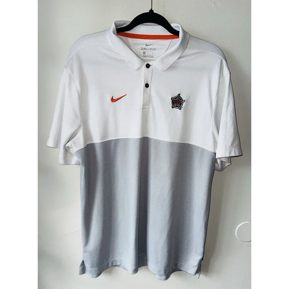 Nike Team Oklahoma State Cowboys Polo Shirt Mens X-Large White/Grey Dri Fit